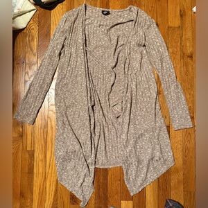 Bobeau Long Cardigan Sweater Brown Rib Knit Lightweight Waterfall Hem M Medium